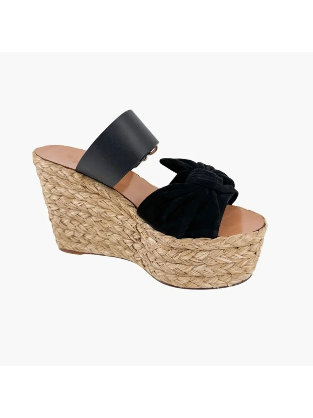 Valentino Black Suede Bow Braided Raffia Espadrille Wedge Sandals Size 38 US 8